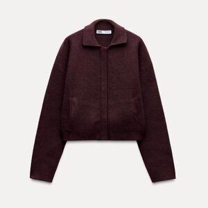 [NEW WITH TAG] ZARA PLAIN KNIT BURGUNDY BOMBER JACKET [SIZE SMALL]